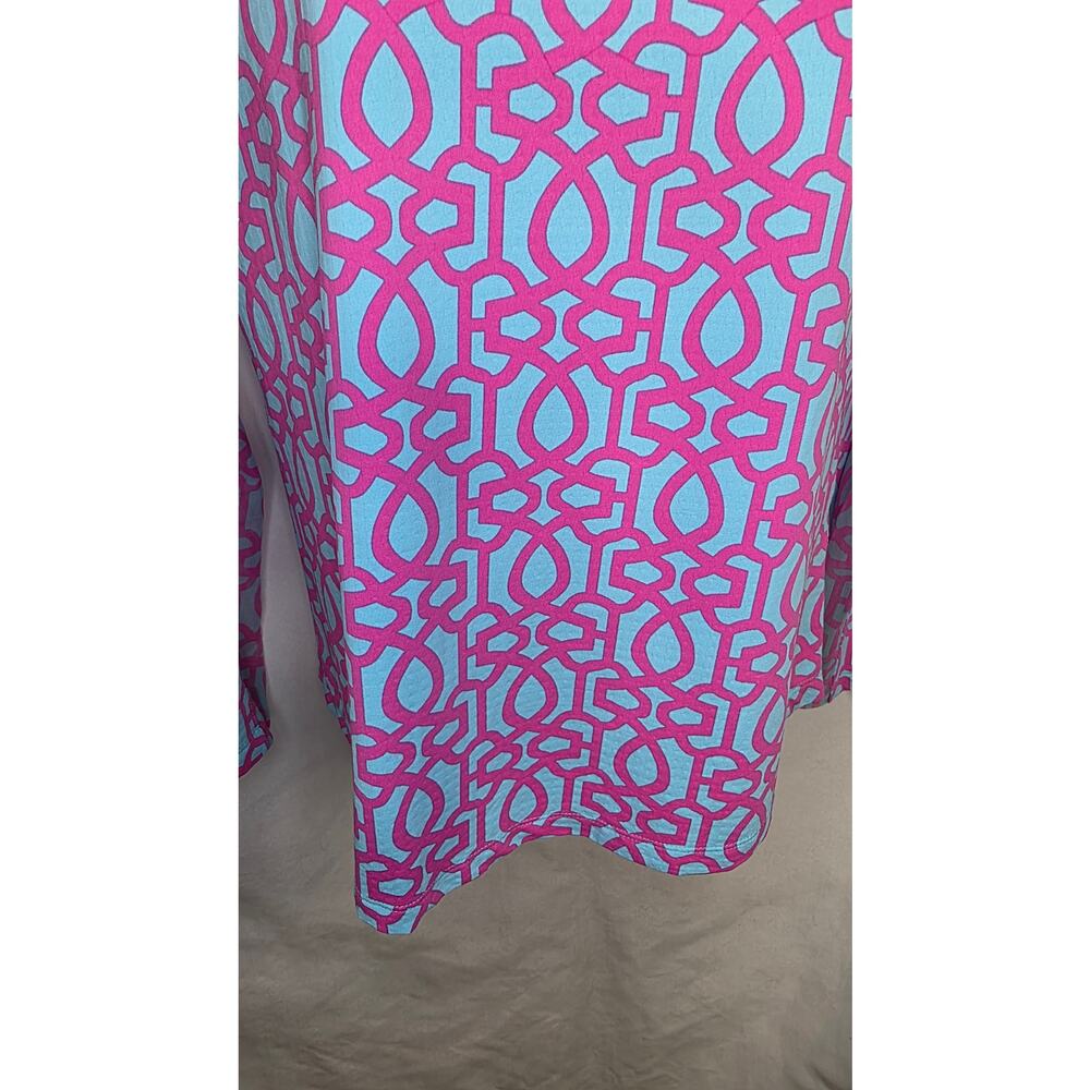 IBKUL Womens Medium Long Sleeve 1/4 Zip Golf Shirt UPF Pink Blue Geometric - Picture 5 of 10